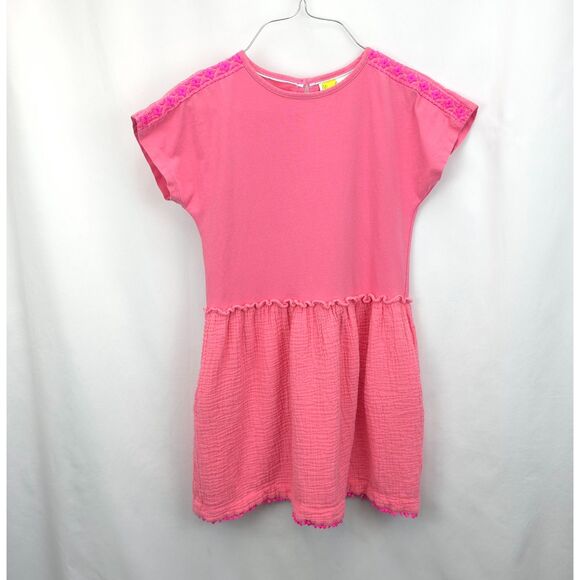 Girl's Mini Boden Mix Texture Dress Embroidered Short Sleeve Dress Size 9-10 Y - Picture 1 of 5